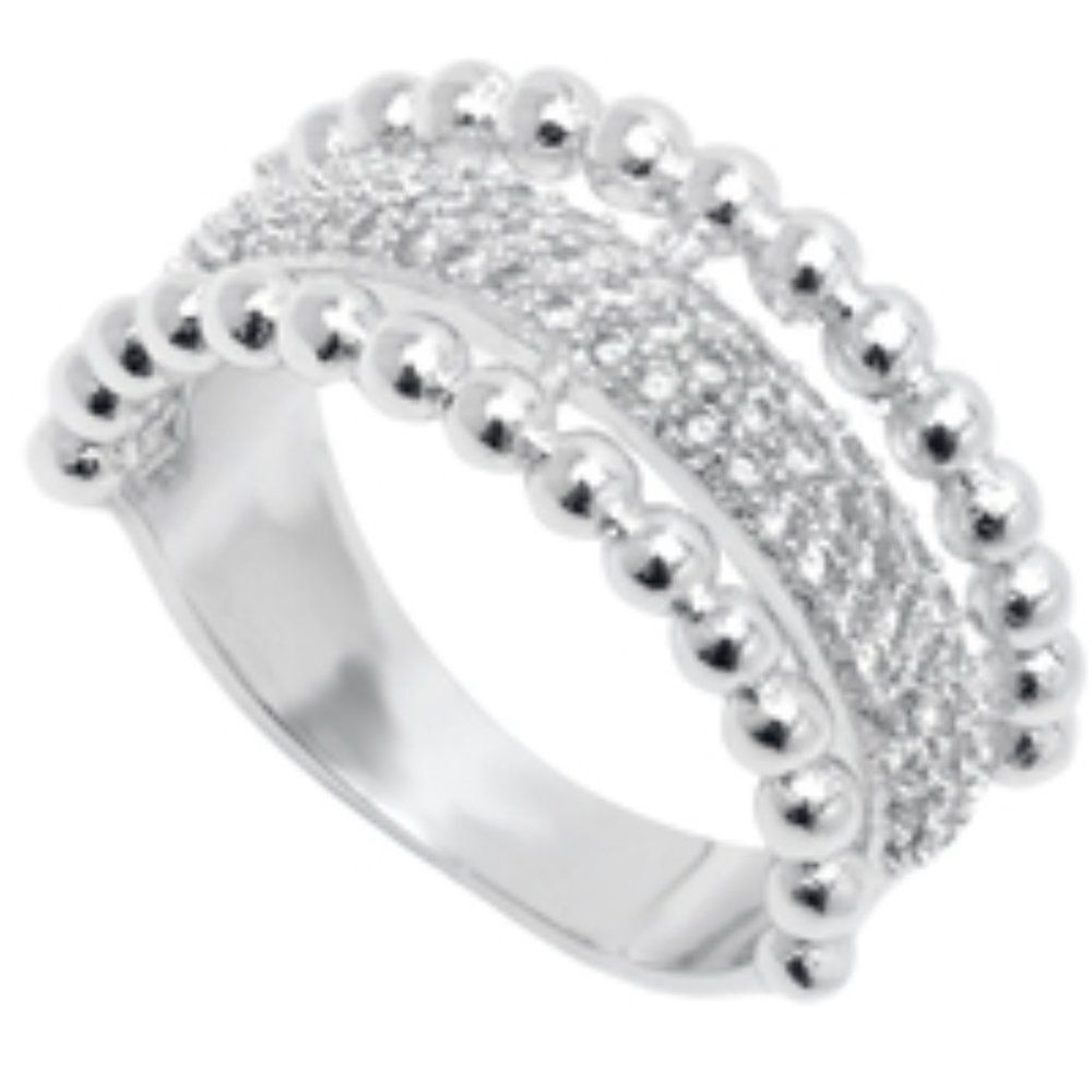 NEW, SGS MARKET/BARZEL BRAND, 18K WHITE GOLD PLATED, SIZE 6, CZ FACE STONE
